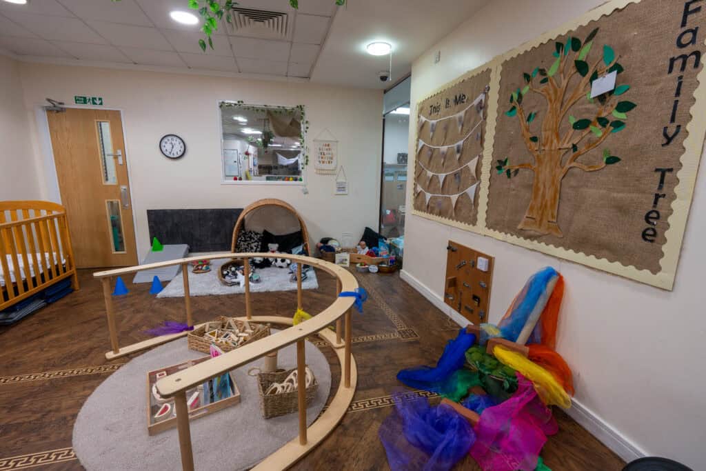 Play area at Holyrood Nursery Princes Dock, featuring engaging toys, colourful decorations, and a safe environment for children to learn and explore.