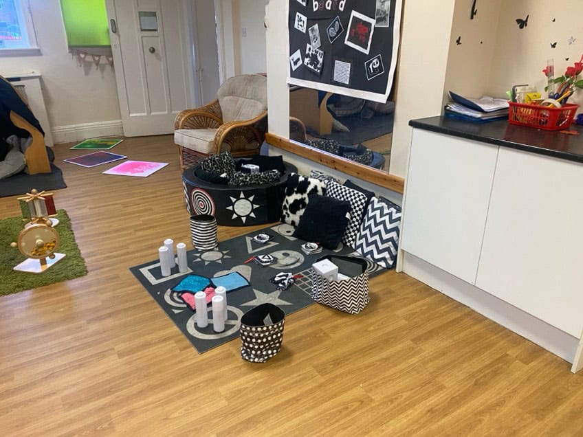 Bright and engaging play area at Holyrood Nursery Swinton, designed to stimulate early learning and creativity for children in a safe, welcoming environment.