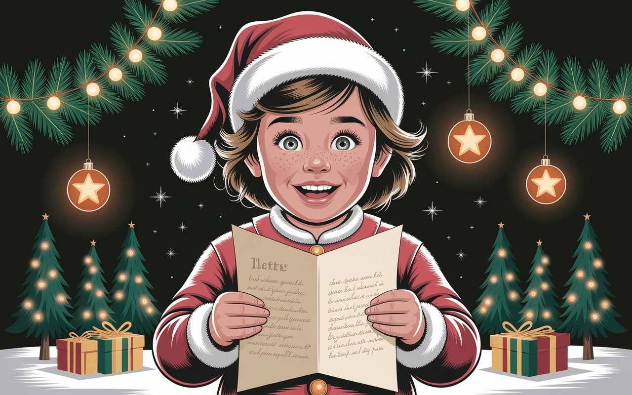 Enfant heureux recevant une réponse du père Noël personnalisée gratuite