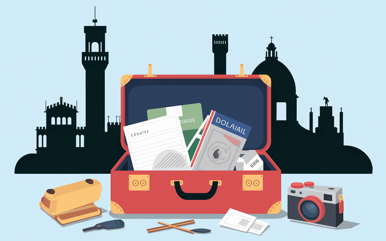 Valise et monuments vacances scolaires italie