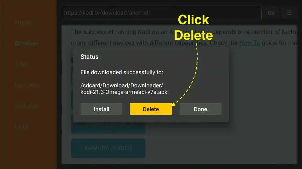 click delete
