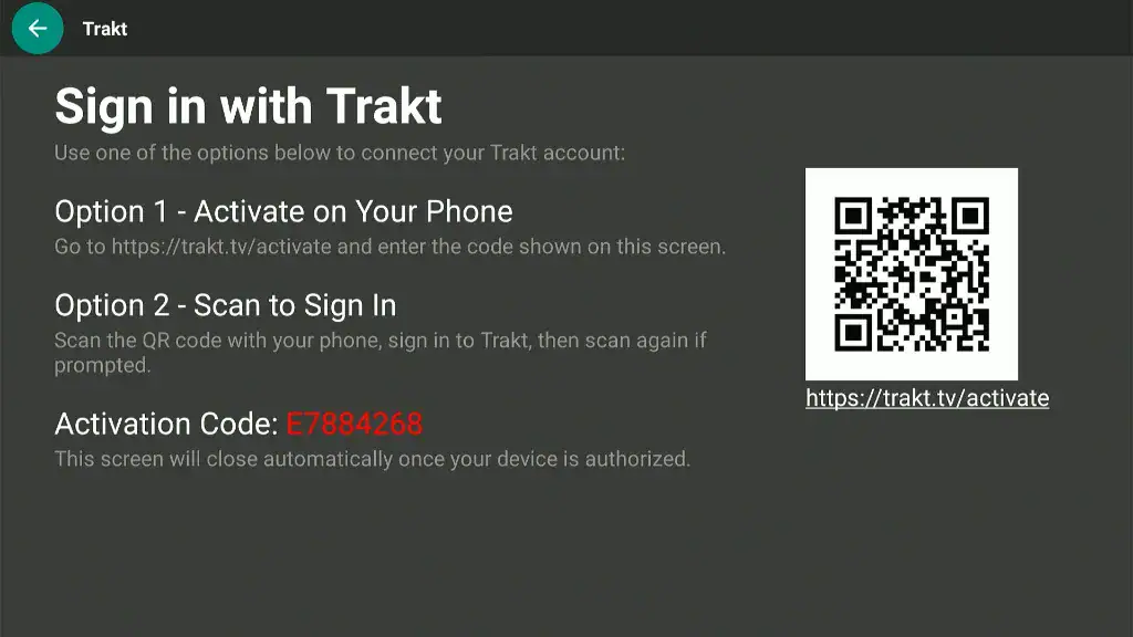 trakt code for authentication