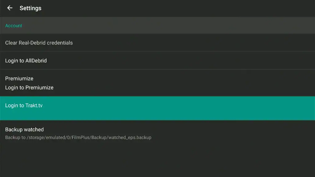 trakt login option