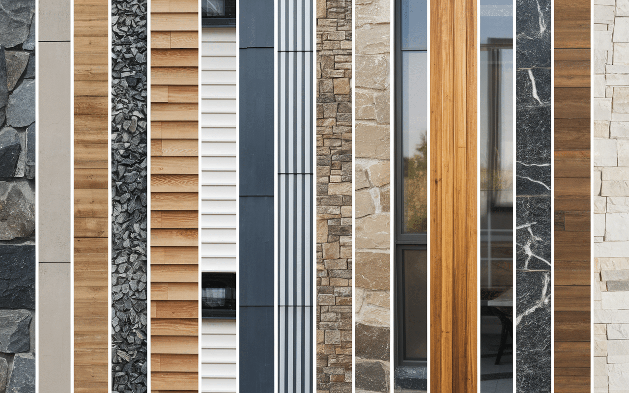 echantillons materiaux habillage mur exterieur bois composite pvc pierre enduit