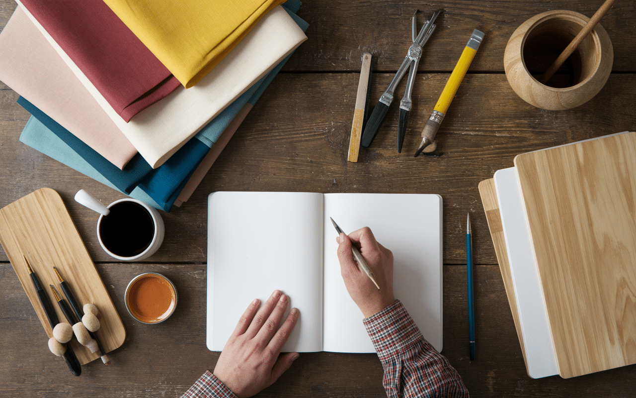 Atelier artisan décoration Maison Ethier avec outils et échantillons