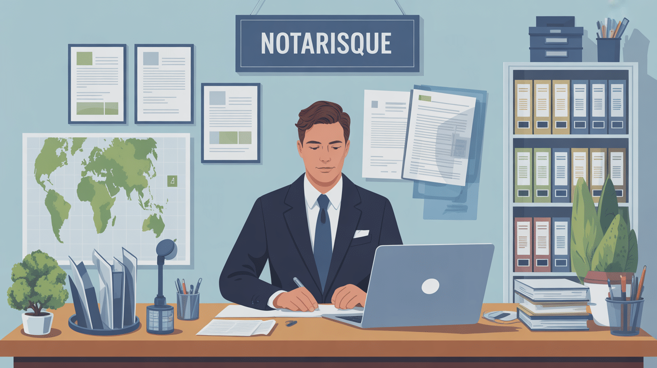Notaire au travail sur documents immobiliers Notarisque