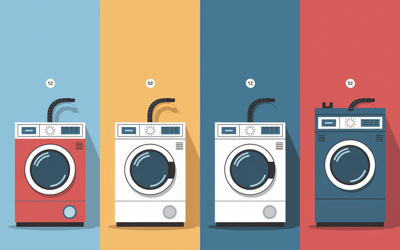 Quatre machines à laver différentes avec poids affiché