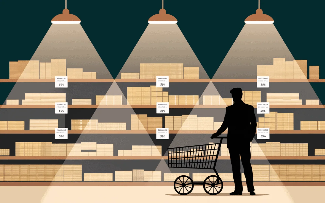 Magasin avec rayonnage de planches de coffrage