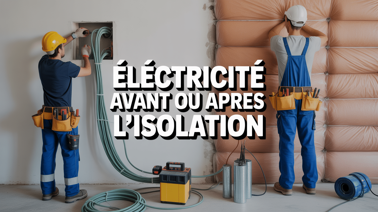 Électricien et ouvrier posant isolation sur chantier