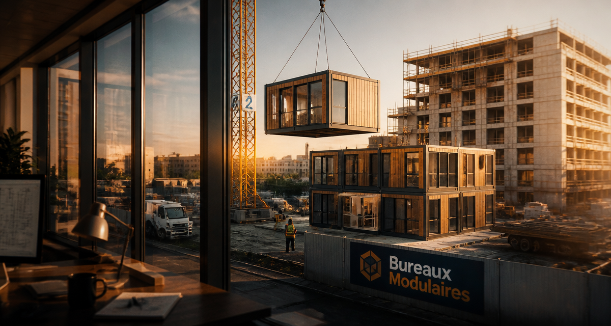 construction bureaux modulaires vue chantier