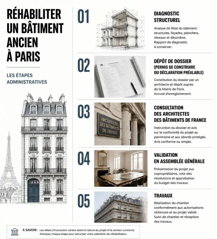 Étapes administratives pour la réhabilitation de bâtiments anciens à Paris