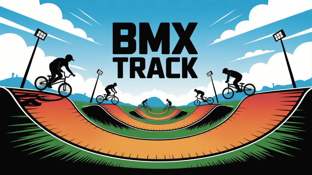 Illustration dynamique de bmx track avec riders et titre central