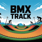 Illustration dynamique de bmx track avec riders et titre central
