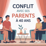 conflit avec ses parents à 40 ans illustration vectorielle salon