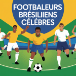 Panorama footballeur brésilien célèbre, illustration couleurs Brésil