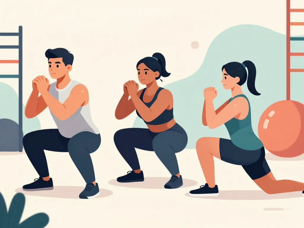 illustration variantes squat fessier sumo goblet bulgarian