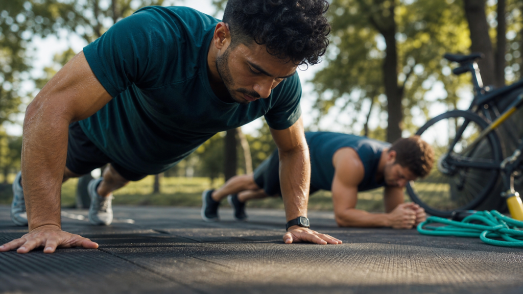 Séance de renforcement musculaire : pompes et planche