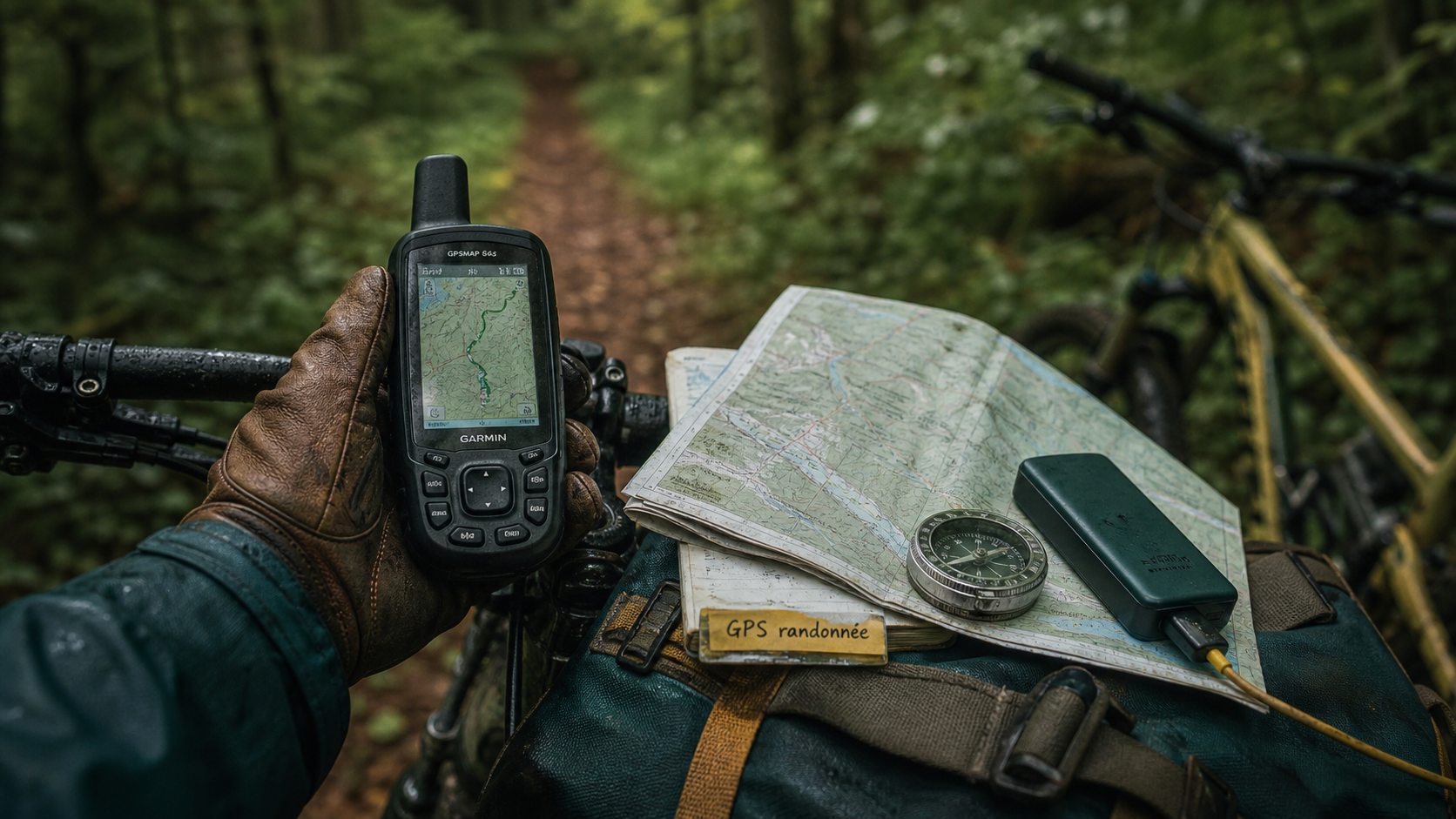 GPS randonnée sur guidon, orientation hors réseau en forêt humide