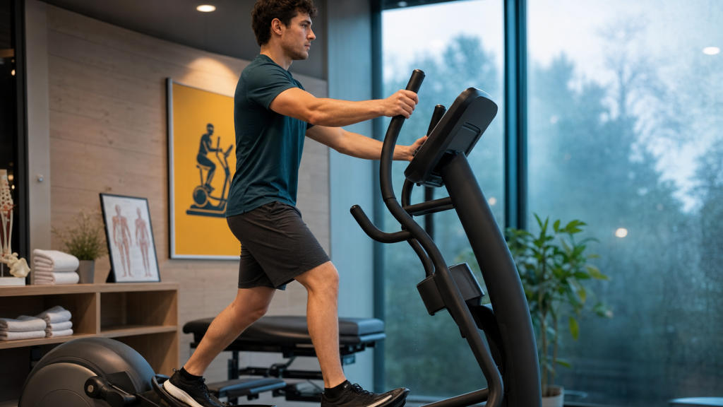 vélo elliptique avis kiné : genoux et dos, posture correcte