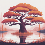 Illustration cyprès chauve tronc racines aériennes feuillage cuivré