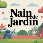 Illustration colorée de nains de jardin traditionnels et contemporains dans un jardin tendance