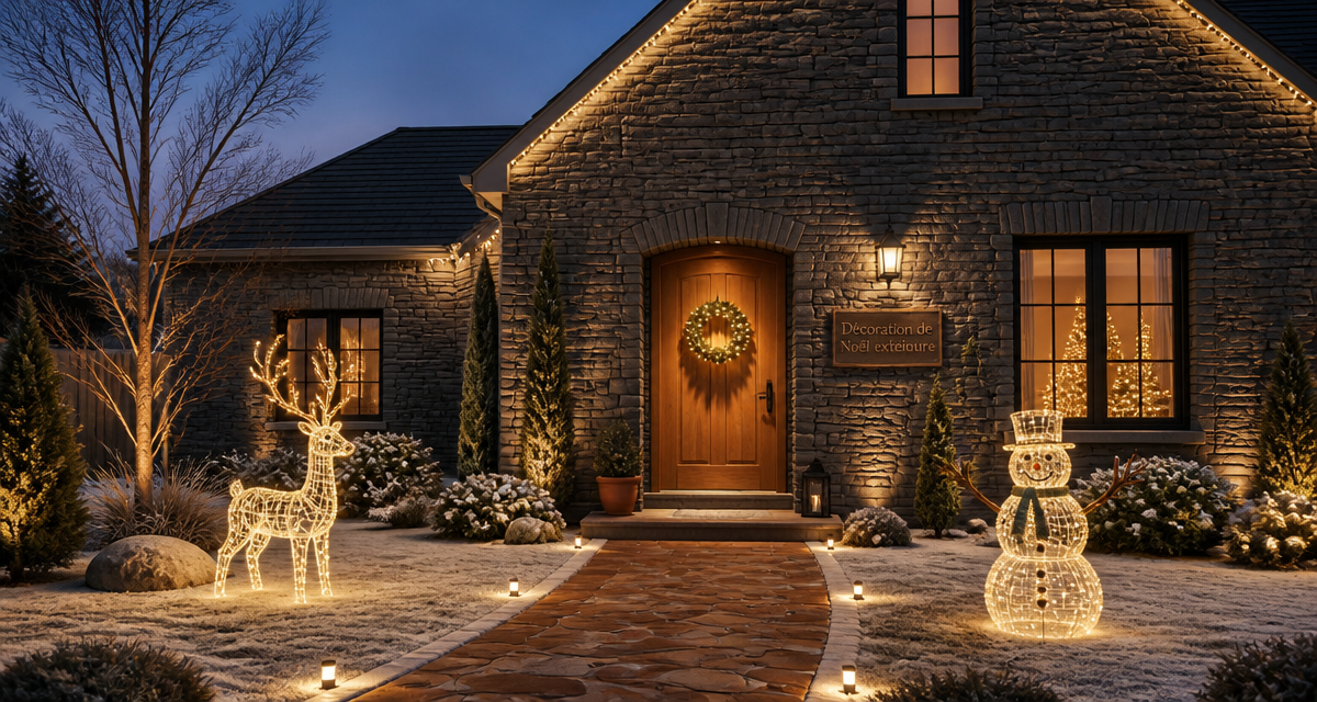 decoration noel exterieur jardin guirlande lumineuse