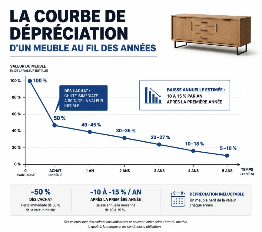 Courbe de dépréciation d'un meuble d'occasion pour fixer le prix de vente