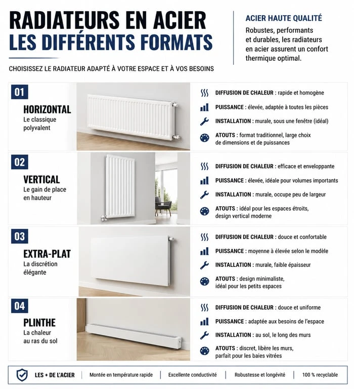 Comparatif des formats de radiateurs en acier pour chauffage central
