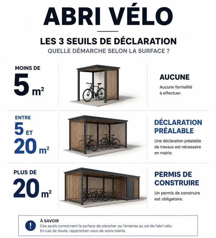 Infographie des obligations légales pour l'installation d'un abri vélo selon la surface