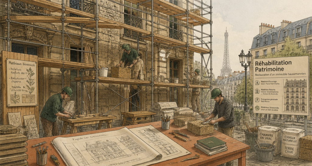 Réhabilitation de bâtiments anciens Paris échafaudages façade haussmannienne