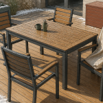 salon de jardin qui peut rester dehors l'hiver en aluminium et teck sur terrasse en hiver