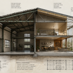 Coupe hangar aménagé en maison contemporaine