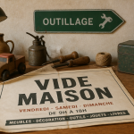 affiche vide maison sur table avec objets anciens
