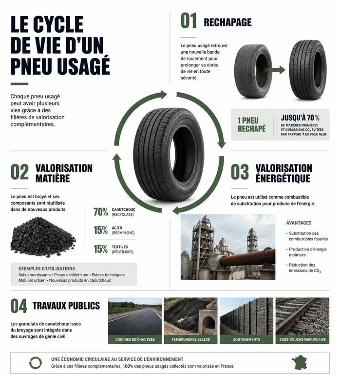 Infographie sur le recyclage et la valorisation des pneus usagés