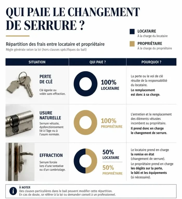Répartition des frais de changement de serrure pour un locataire selon la situation