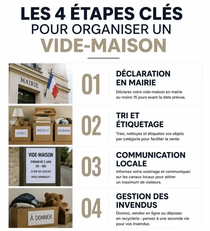 Infographie des étapes pour organiser un vide maison 94 avec succès