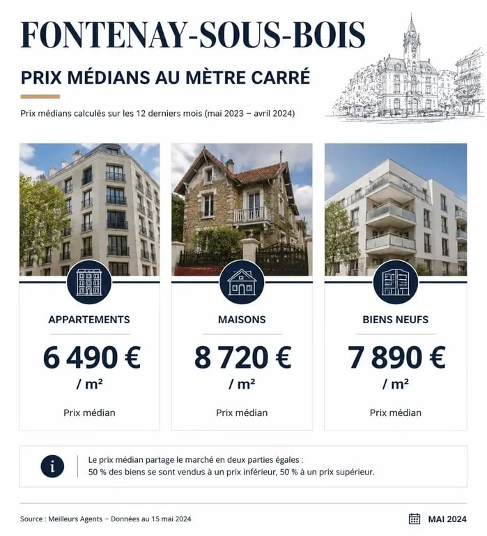 Graphique des prix au m2 à Fontenay-sous-Bois par type de bien