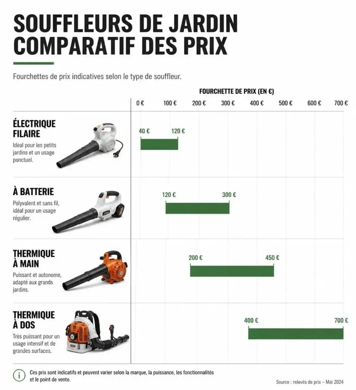 Comparatif des prix des souffleurs de jardin par type de technologie