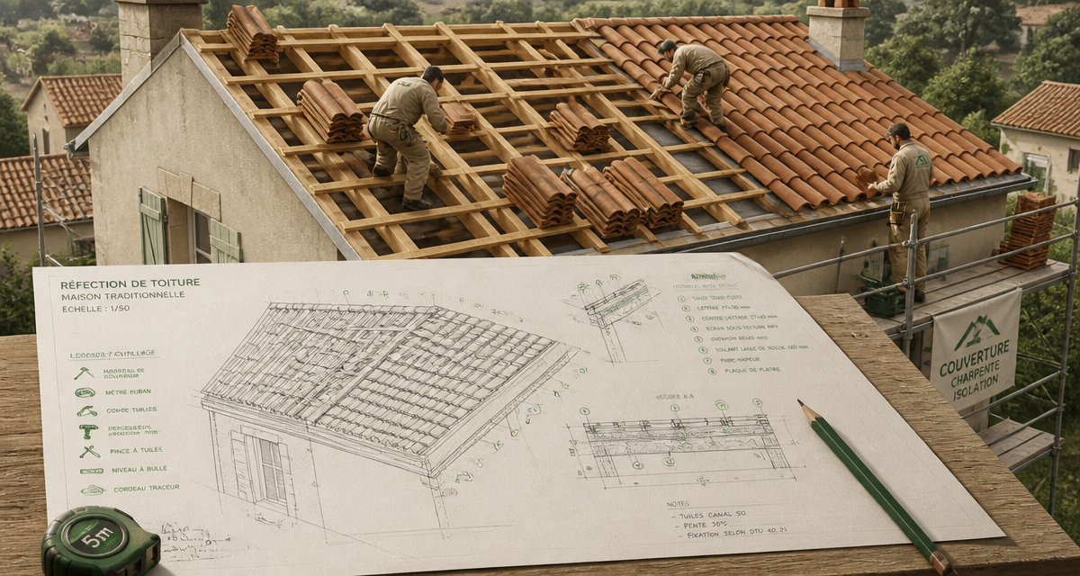 toiture à refaire chantier pose tuiles artisan