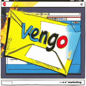 Vengo.ch Logo auf digitaler Bildschirmoberfläche, poppig und modern gestaltet.