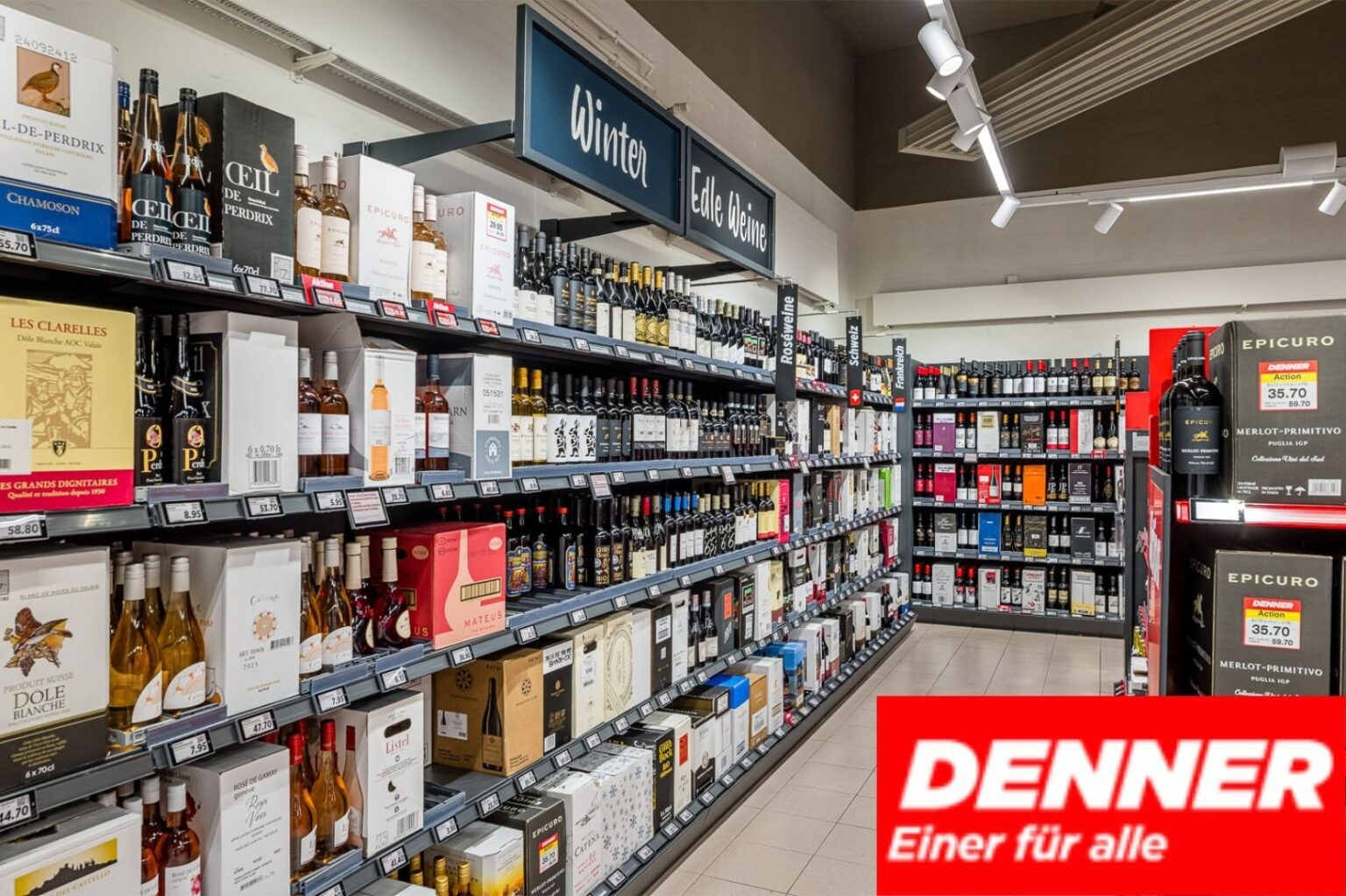 Hochwertiger Wein im Handel bei Denner, grosse Auswahl an Rot- und Weissweinen.