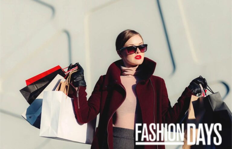 Modische Frau mit Einkaufstüten, Shopping, Mode, Stil, Accessoires, Fashion Days, eleganter Look, Trend, Lifestyle.