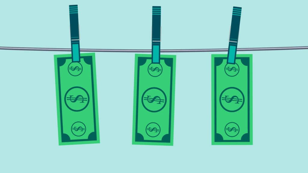 Graphic of money on a clothesline.
