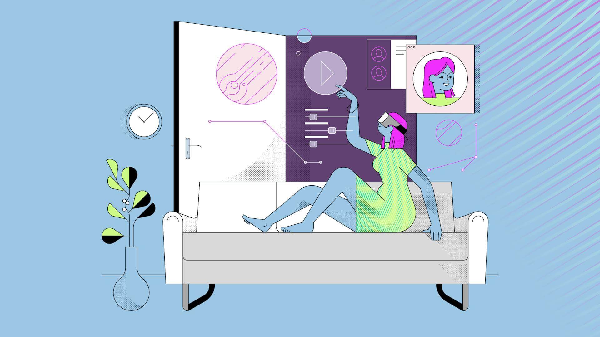 Illustration of people using technology