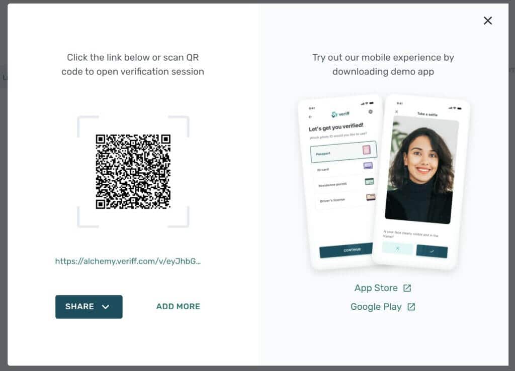 Uma captura de tela que mostra como baixar o aplicativo Veriff.