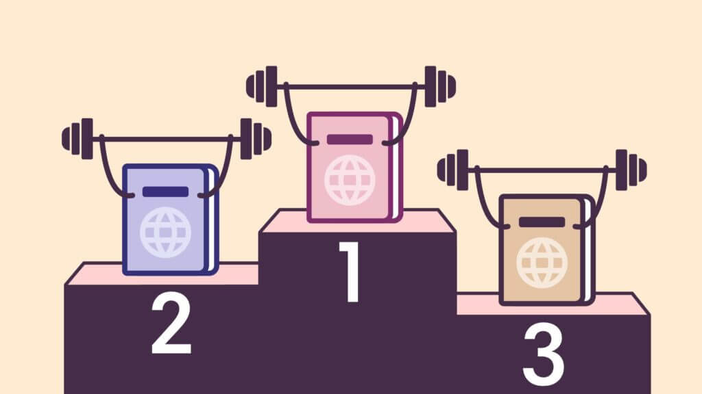 Graphic of passports on a podium.