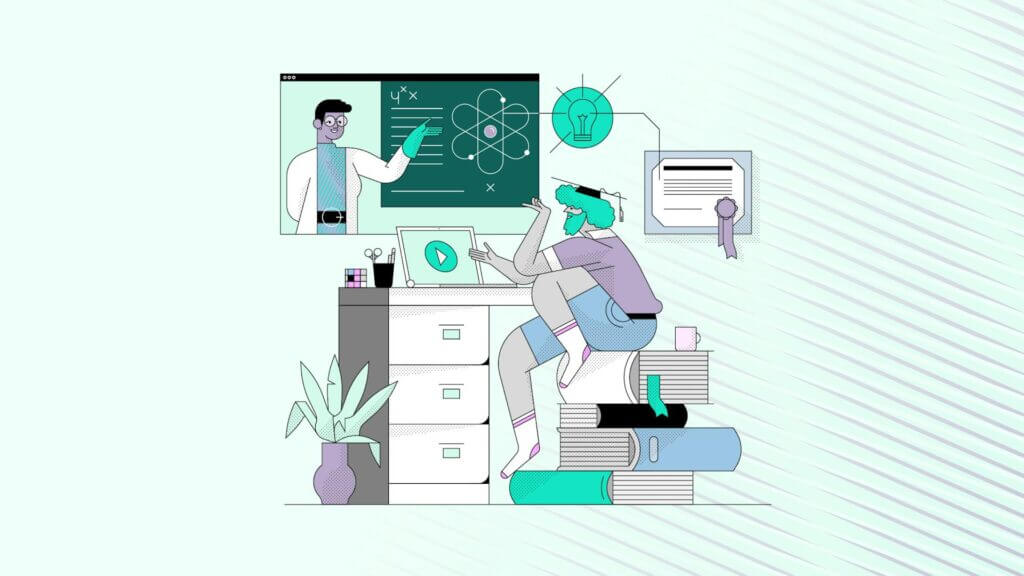 Illustration of people using technology