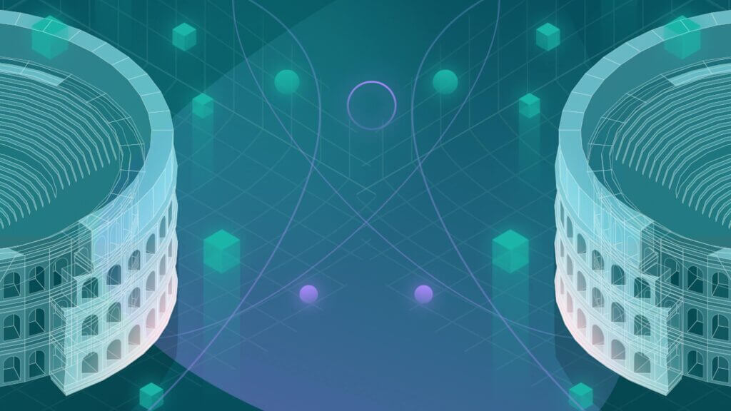 An image of coliseums in the metaverse