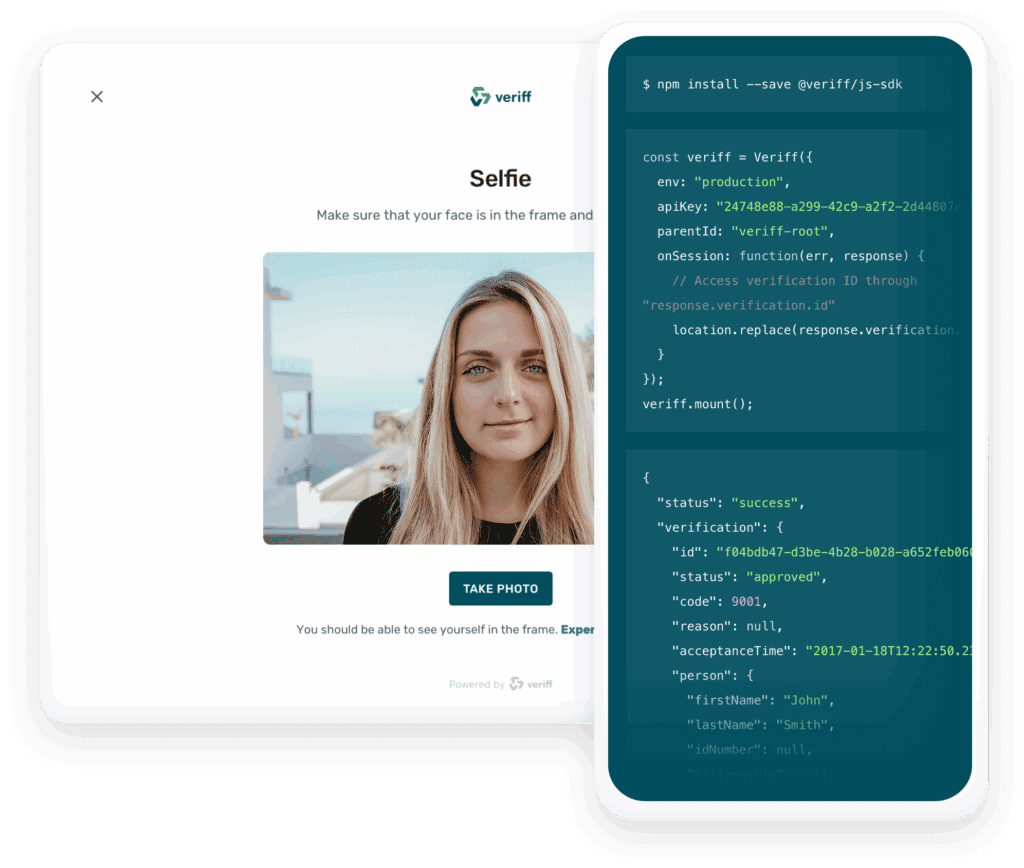 Uma imagem de demonstração da simples integração e plataforma do Veriff Station