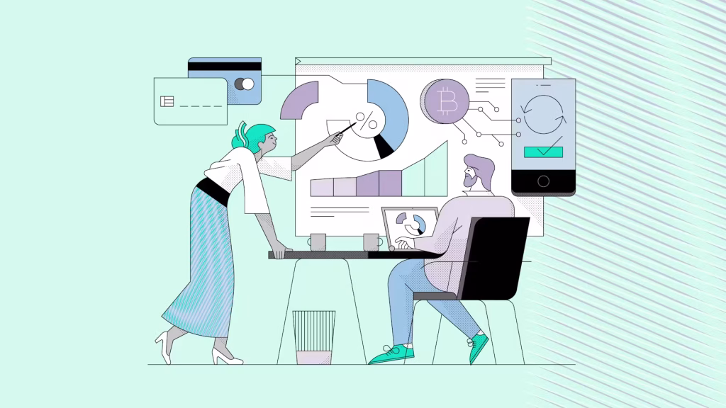 Illustration of people using technology